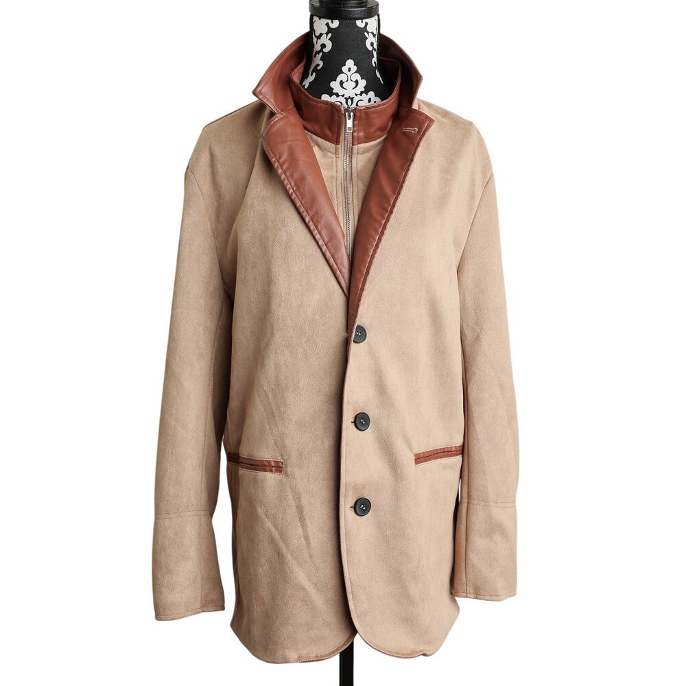 NWT Men's Classic Preppy Retro Tan/Brown Manly Cotton Linen Full Zip Jacket - XL